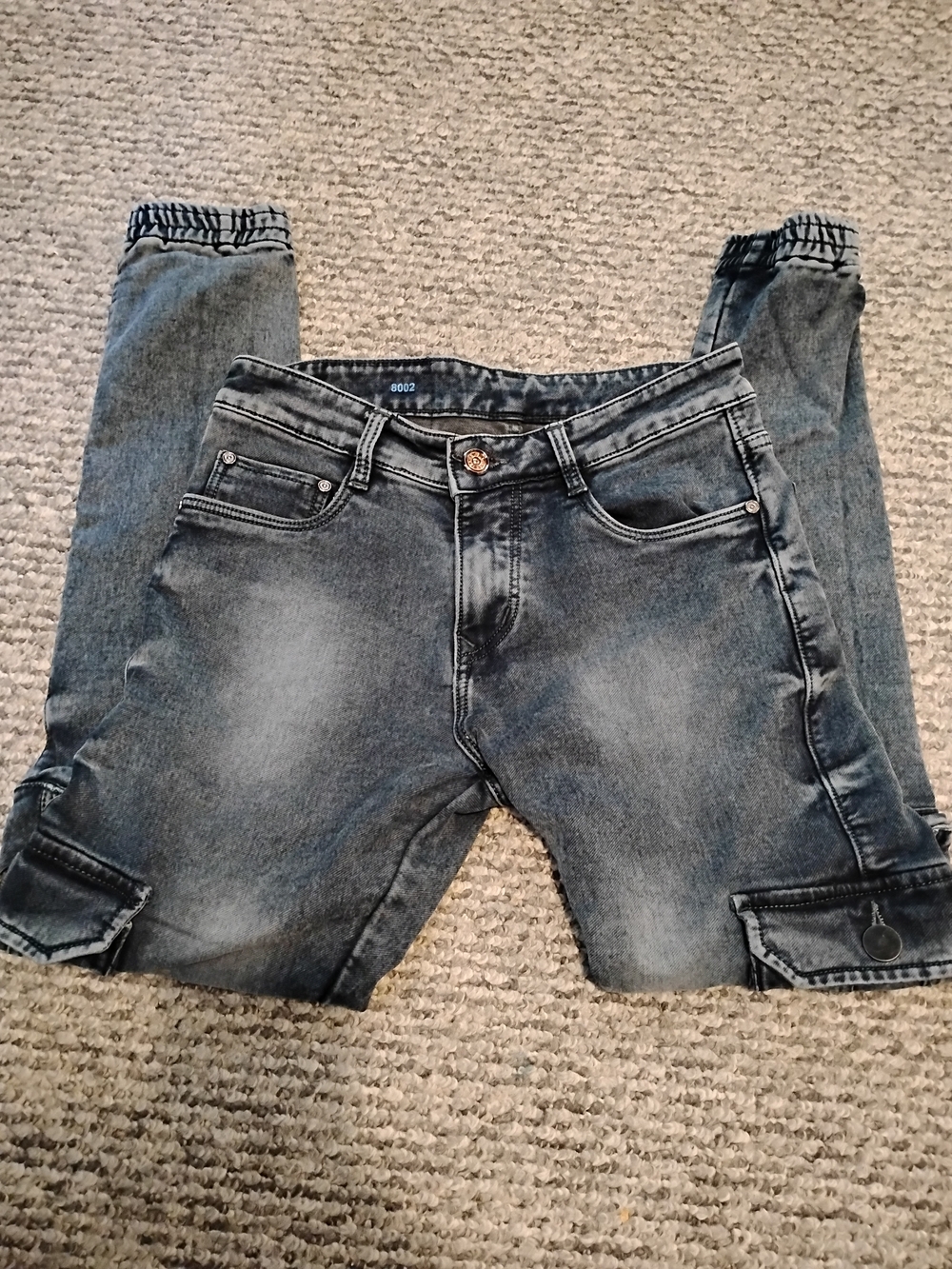 Women’s Skinny Cargo Jeans in Washed Gray-Blue